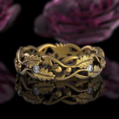 Womens Gold Nature Wedding Band