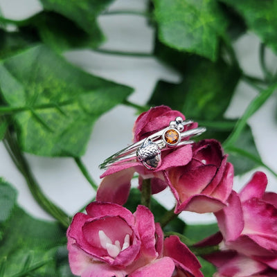 Handmade Sterling Silver & Citrine Autumn Acorn Ring Set