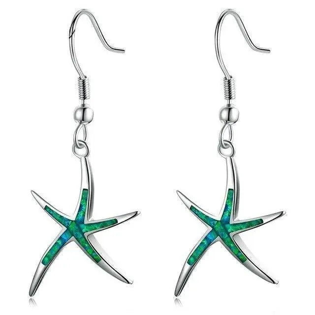 Starfish Earrings Made of Opal and Silver