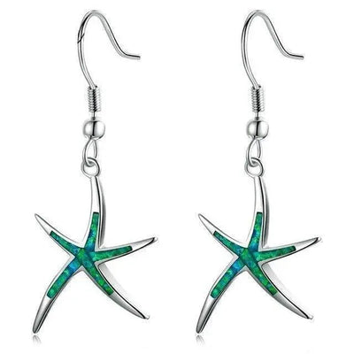 Starfish Earrings Made of Opal and Silver